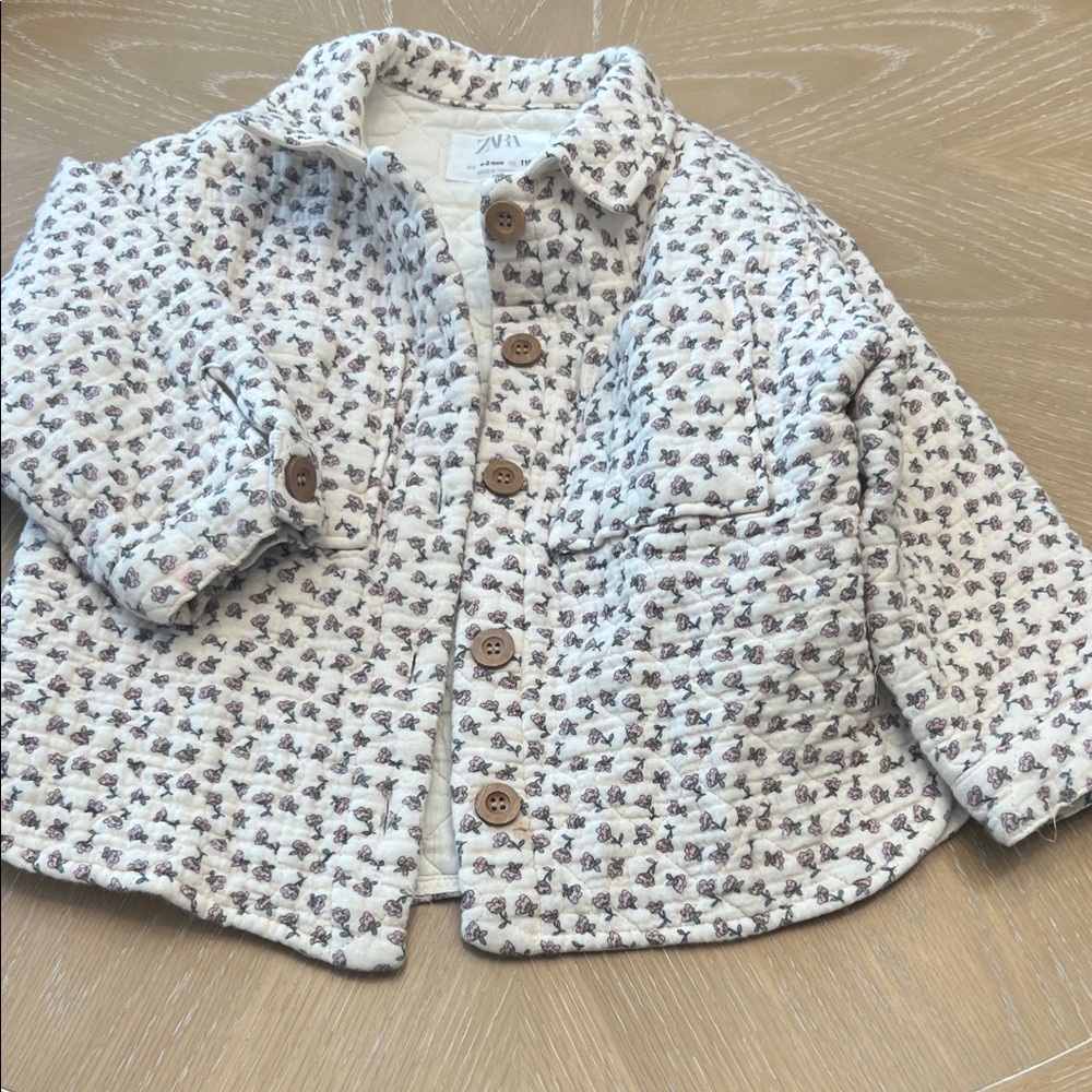 Zara Cream Quilted Jacket with Floral Design